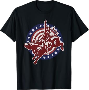 Bull Riding Rodeo Rider Cowboy Vintage American USA Flag T-Shirt