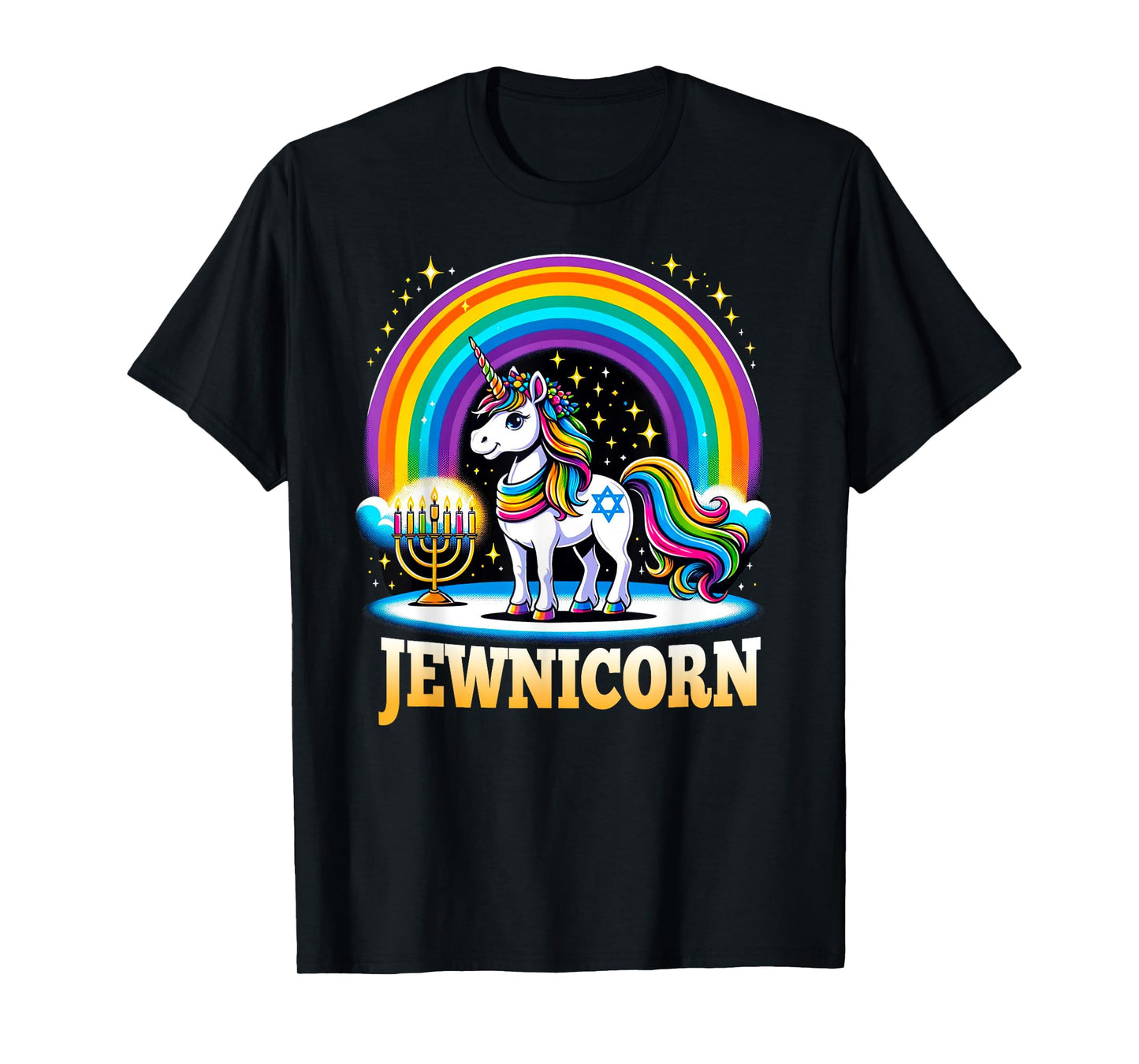 Jewnicorn Jewish Pride Unicorn Menorah Rainbow T-Shirt