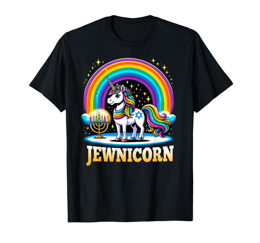 Jewnicorn Jewish Pride Unicorn Menorah Rainbow T-Shirt