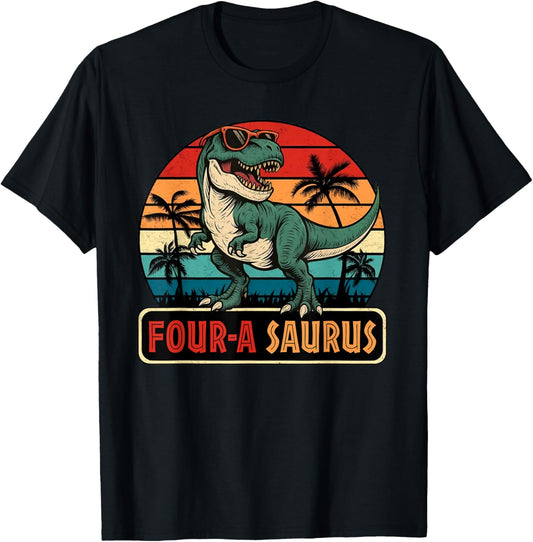Four a Saurus 4 TRex Dinosaur Birthday Party Family Matching T-Shirt