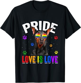 Doberman Gay Pride LGBT Rainbow Flag Dog Lover T-Shirt