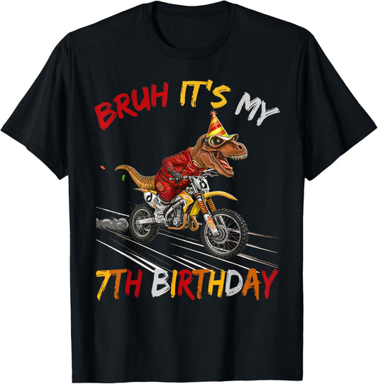 Bruh It's My 7th Birthday Dinosaur 7 Year Old T-Shirt