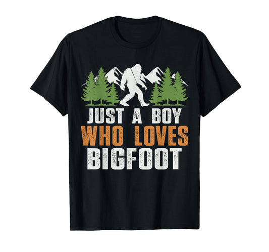 Vintage Funny Graphic Just a Boy Who Loves Bigfoot Men Kids T-Shirt