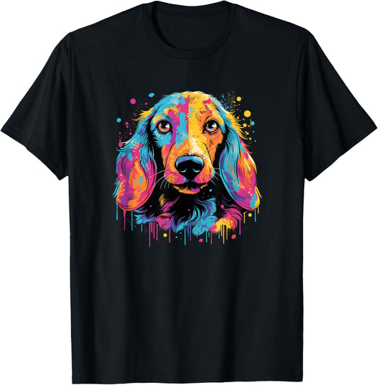 Dachshund Dog Art Design T-Shirt for Women - Black, Small, Short Sleeve, Classic Fit, Pull On, Machine Wash
