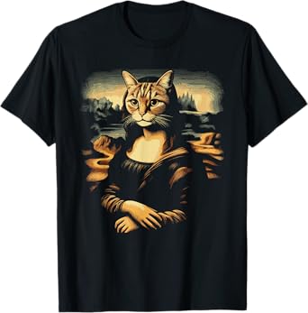 Monalisa With A Cat Face Funny Cat Lover Cat Memes T-Shirt for Men Women Kids