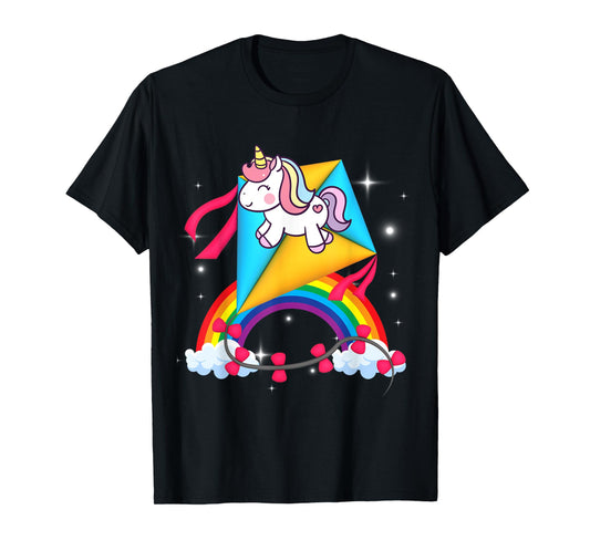 Unicorn Riding Kite Women Men Kids Teens Boys Girls Rainbow T-Shirt