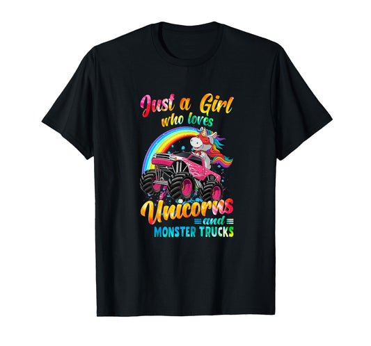 Just A Girl Who Loves Unicorns And Monster Trucks Girls Kid T-Shirt