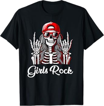 Girls Rock, Rock'n Roll Girl, Skeleton Rocker Cool Punk Rock T-Shirt