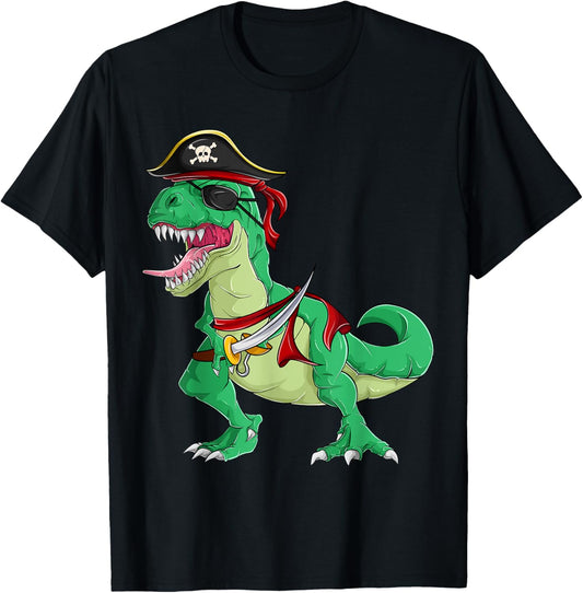 Boys Kids Pirate Dinosaur Shirts, Men Sailor T-rex Halloween T-Shirt