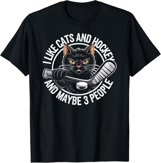 I Like Cats & Hockey and Maybe 3 People Cat Hockey Player T-Shirt