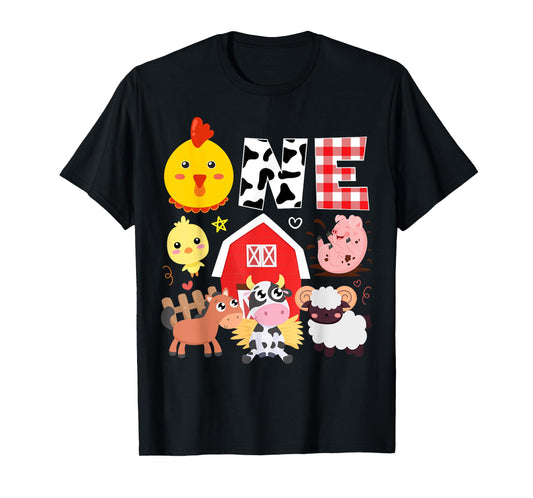 1st Birthday One Year Old Farm Theme Animals Birthday Party T-Shirt