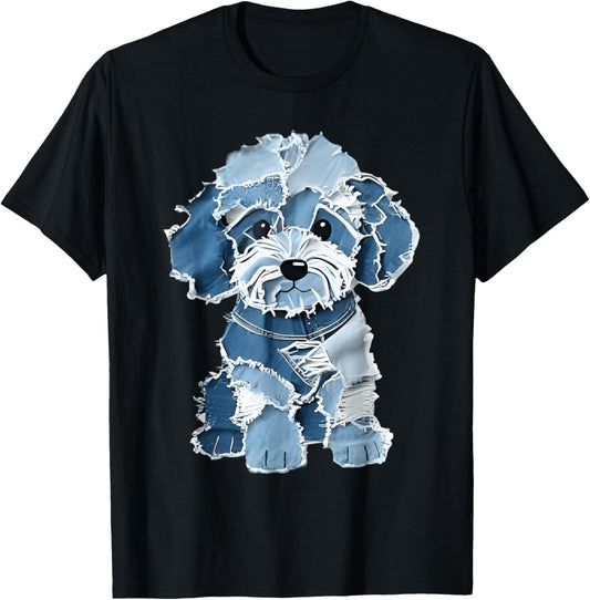 Retro Funny Denim Patch Animal Dog T-Shirt