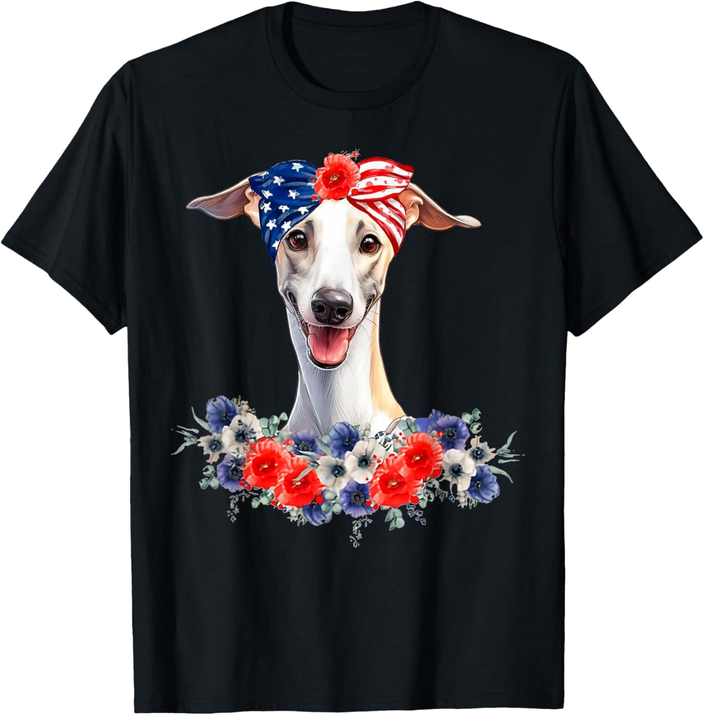 Whippet Dog Bandana American Flag 4th Of July T-Shirt