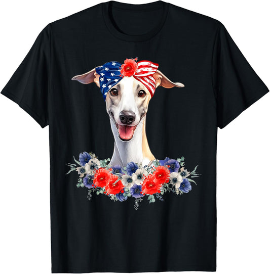 Whippet Dog Bandana American Flag 4th Of July T-Shirt