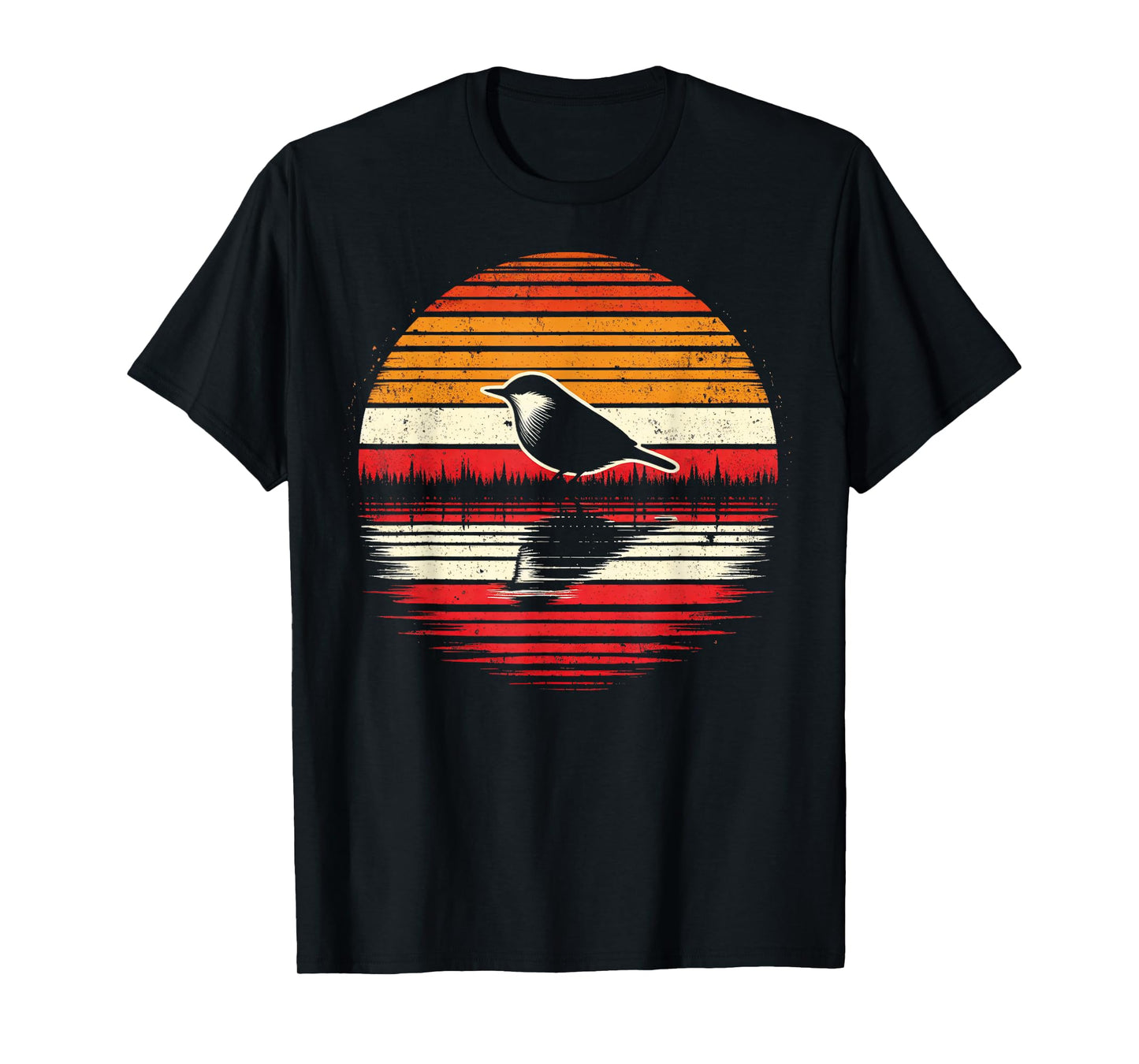 Nuthatch Bird Sunset Retro Style Safari Vintage 70s T-Shirt