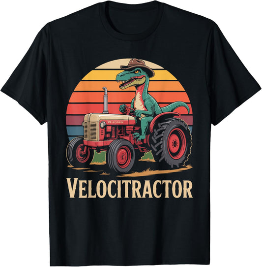 Velocitractor Dinosaur Sunset Retro Fun T-Shirt