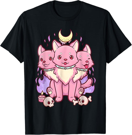 3 Headed Dog Kawaii Pastel Goth Cute Creepy Occult Cerberus T-Shirt
