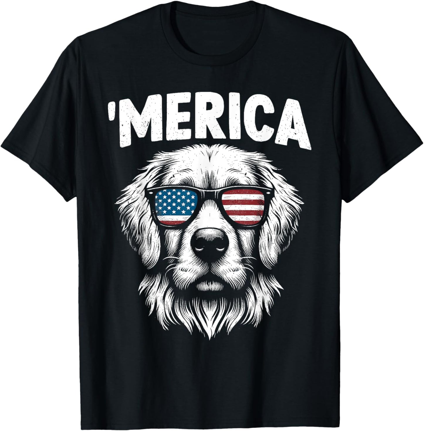 Merica Golden Retriever America Flag 4th Of July Funny T-Shirt
