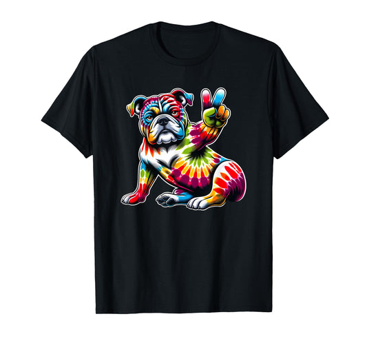 Peace Sign Tie Dye American Bulldog T-Shirt for Men Women Kids