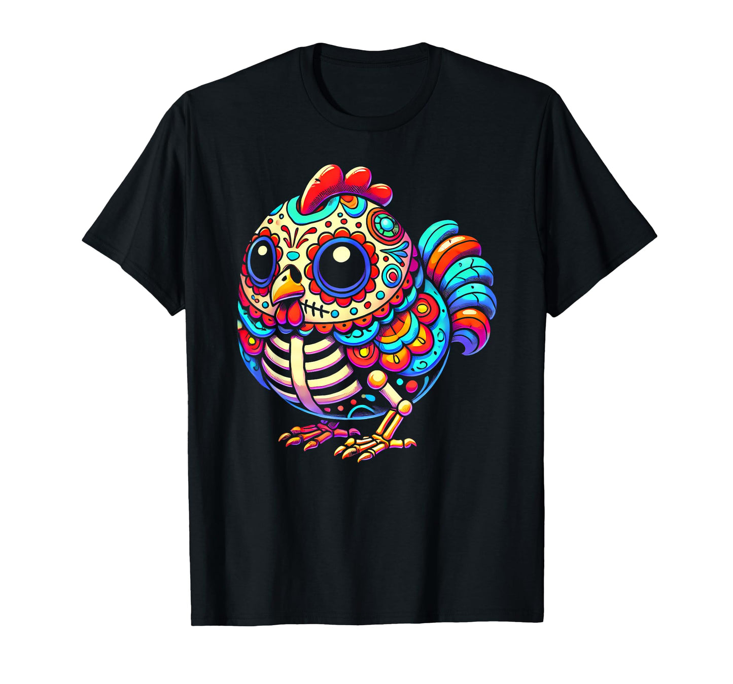 Colorful Sugar Skull Chicken Día de los Muertos Fun Skeleton T-Shirt