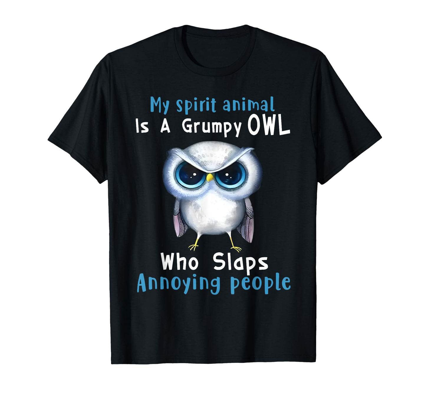Art Animal Lover Owl Grumpy Owl Spirit Animal T-Shirt, Black, Unisex, Small, Short Sleeve, Modern, Cartoon, All Seasons, Casual, Halloween, Christmas