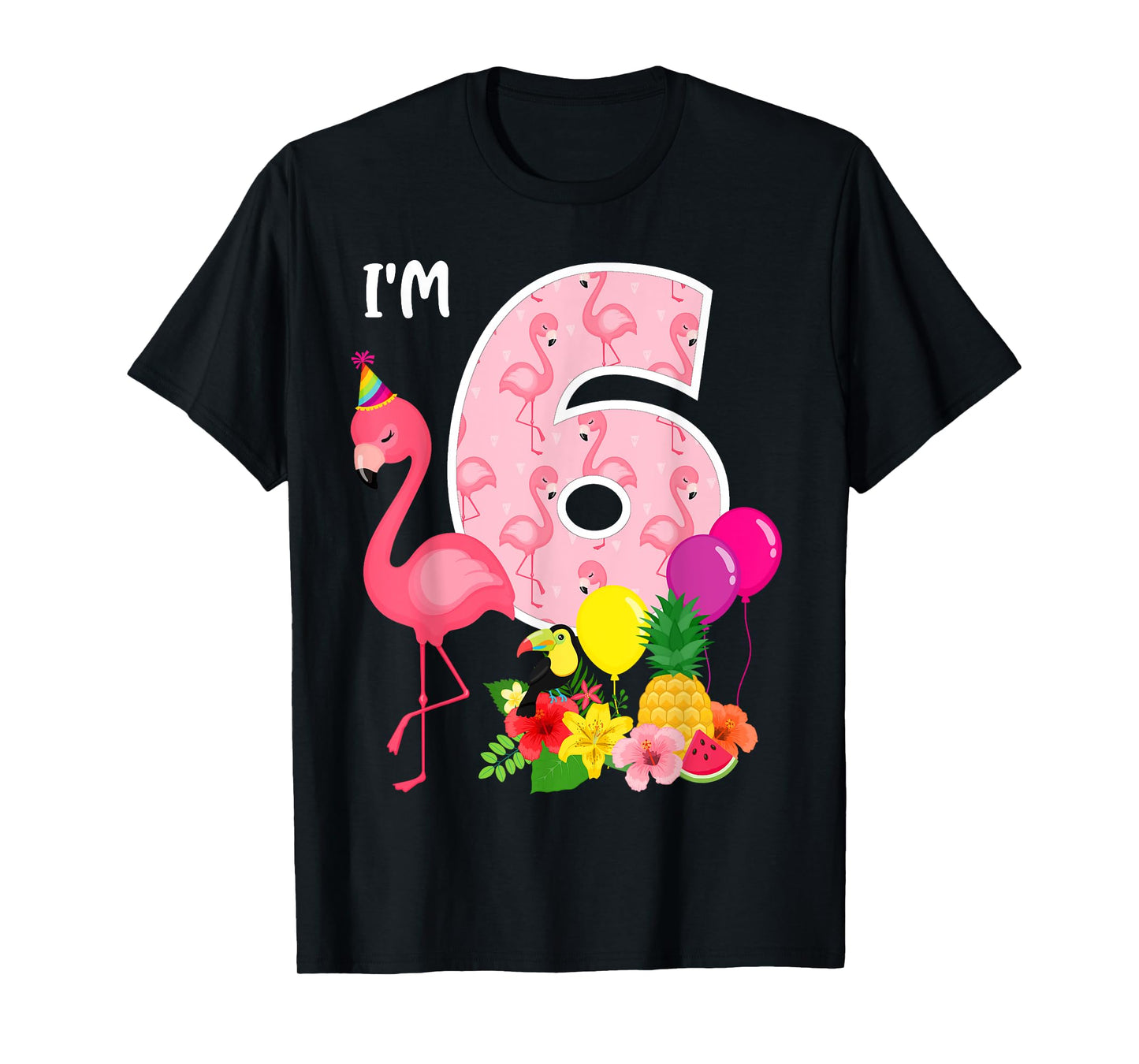 Flamingo Birthday I'm 6 Tropical Flamingo Theme 6th Birthday T-Shirt