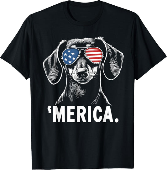 American Flag Merica dachshund dog 4th Of July kids women T-Shirt