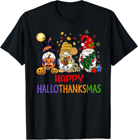 Funny Hallothanksmas Gnomes Happy Hallowthanksmas Halloween T-Shirt