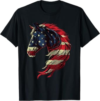 Horse Patriotic Equestrian 4th Of July USA American Flag T-Shirt