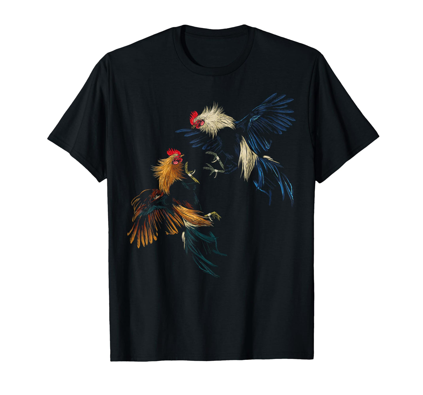 Peleas De Gallos Chickens Roosters Fighting T-Shirt - Black - Small - Unisex-Adults - Short Sleeve - Cotton 60%, Polyester 40% - Cockfighting Rooster Design - Classic Fit - Imported