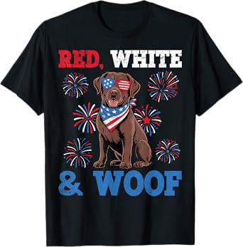 Red White And Woof Labrador Retriever Dog 4th of July T-Shirt for Men Women