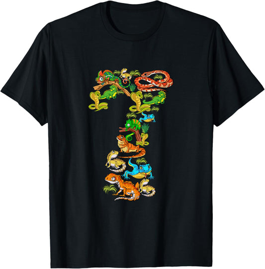 Kids 7th Birthday Reptiles Lizards Themed 7 Year Old Boys T-Shirt