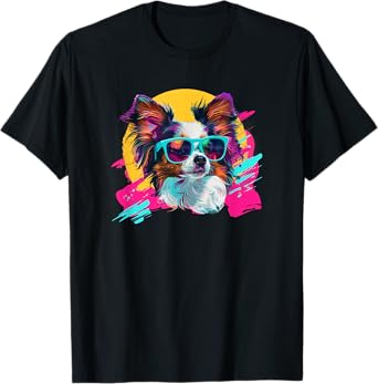 Mens & Womens Funny Retro Vintage 80s Papillon Dog Lover T-Shirt