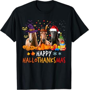 Horse Halloween Happy HalloThanksMas Thanksgiving Horses T-Shirt