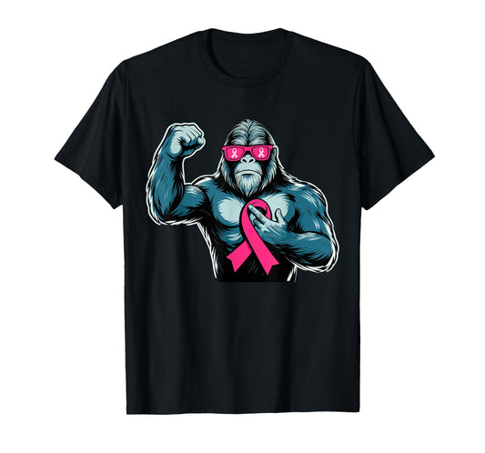 Bigfoot Breast Cancer Awareness Sasquatch Pink Ribbon Women T-Shirt