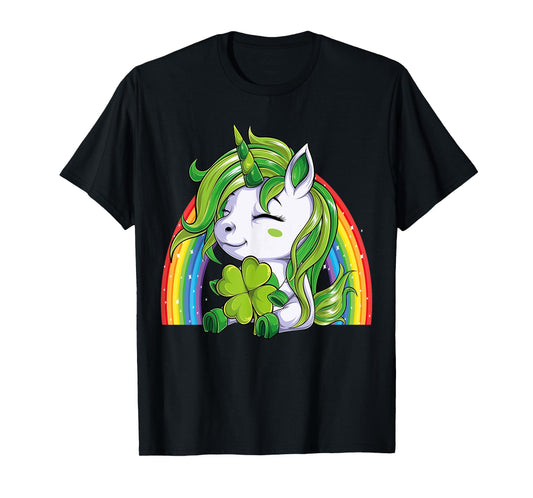 Unicorn Happy St Patricks Day Irish Rainbow Shamrock Kids T-Shirt