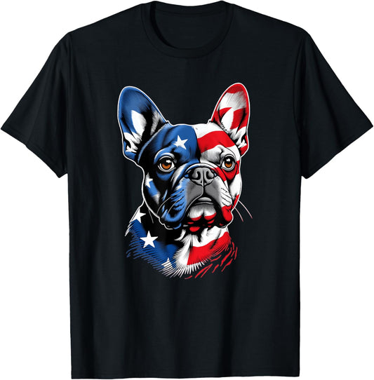 Cute French Bulldog Funny Dog USA American Flag 4th Of July T-Shirt