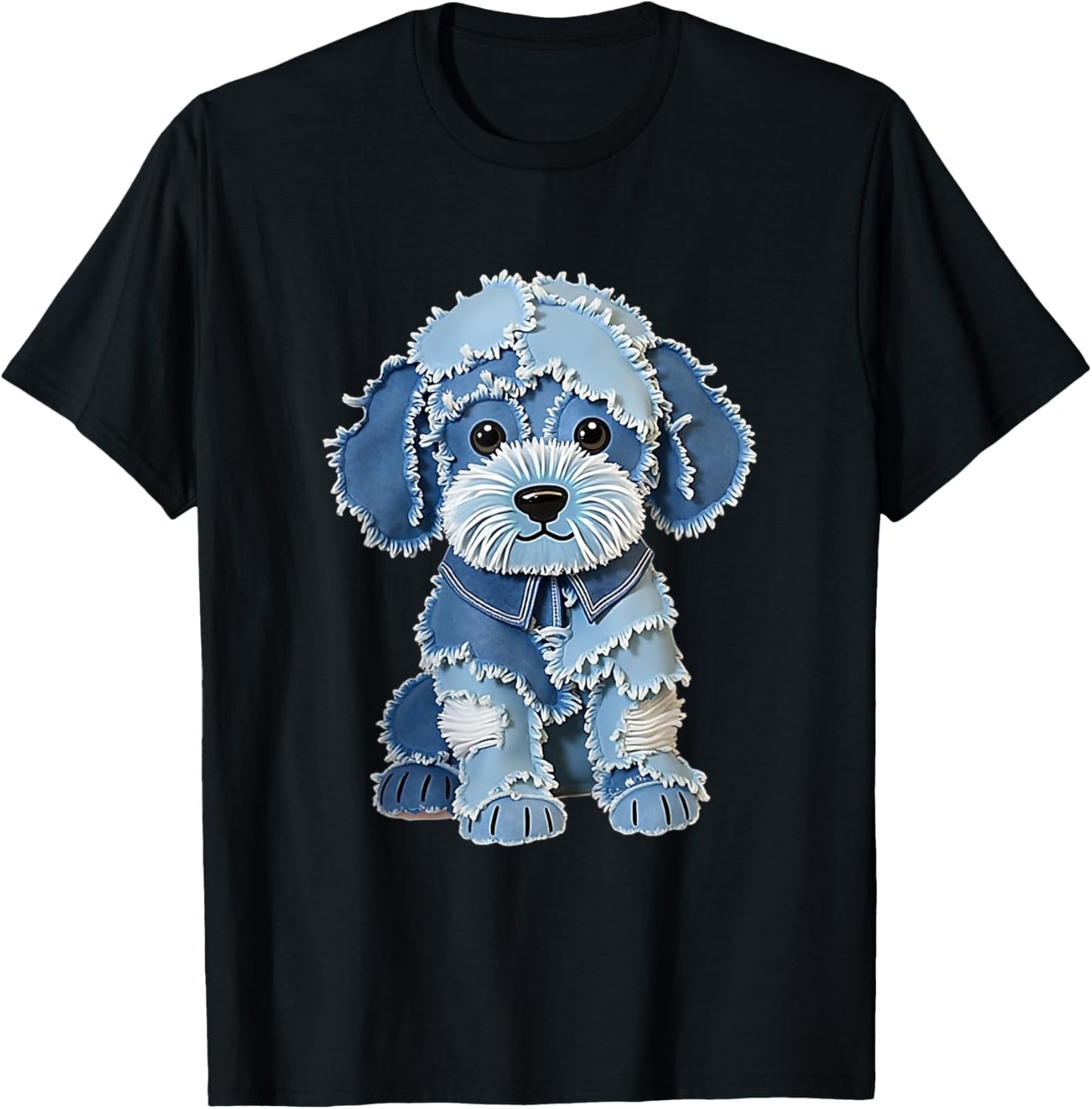 Retro Funny Denim Patch Animal Dog Print T-Shirt