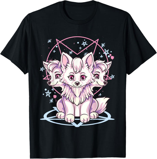 Cute Kawaii Creepy Pastel Goth 3 Headed Cerberus Dog Anime T-Shirt