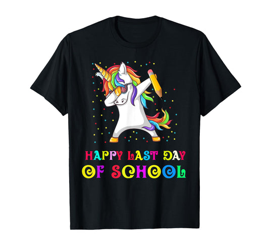 Happy Last Day Of School Teacher Student Unicorn T-Shirt for Men Women Girls Kids