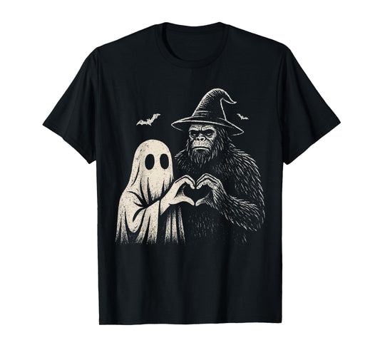 Sasquatch Ghost Love Hand Sign Bigfoot Halloween Men Spooky T-Shirt