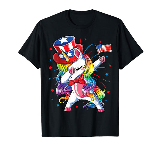Dabbing Unicorn 4 July Uncle Sam Girls American T-Shirt