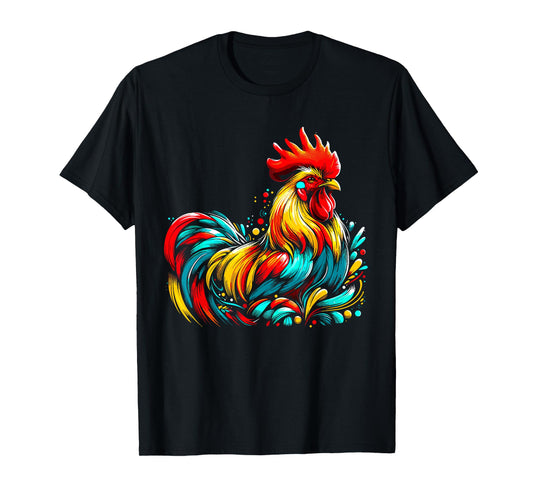 Chicken Colorful Farm Chicken T-Shirt, Small, Black
