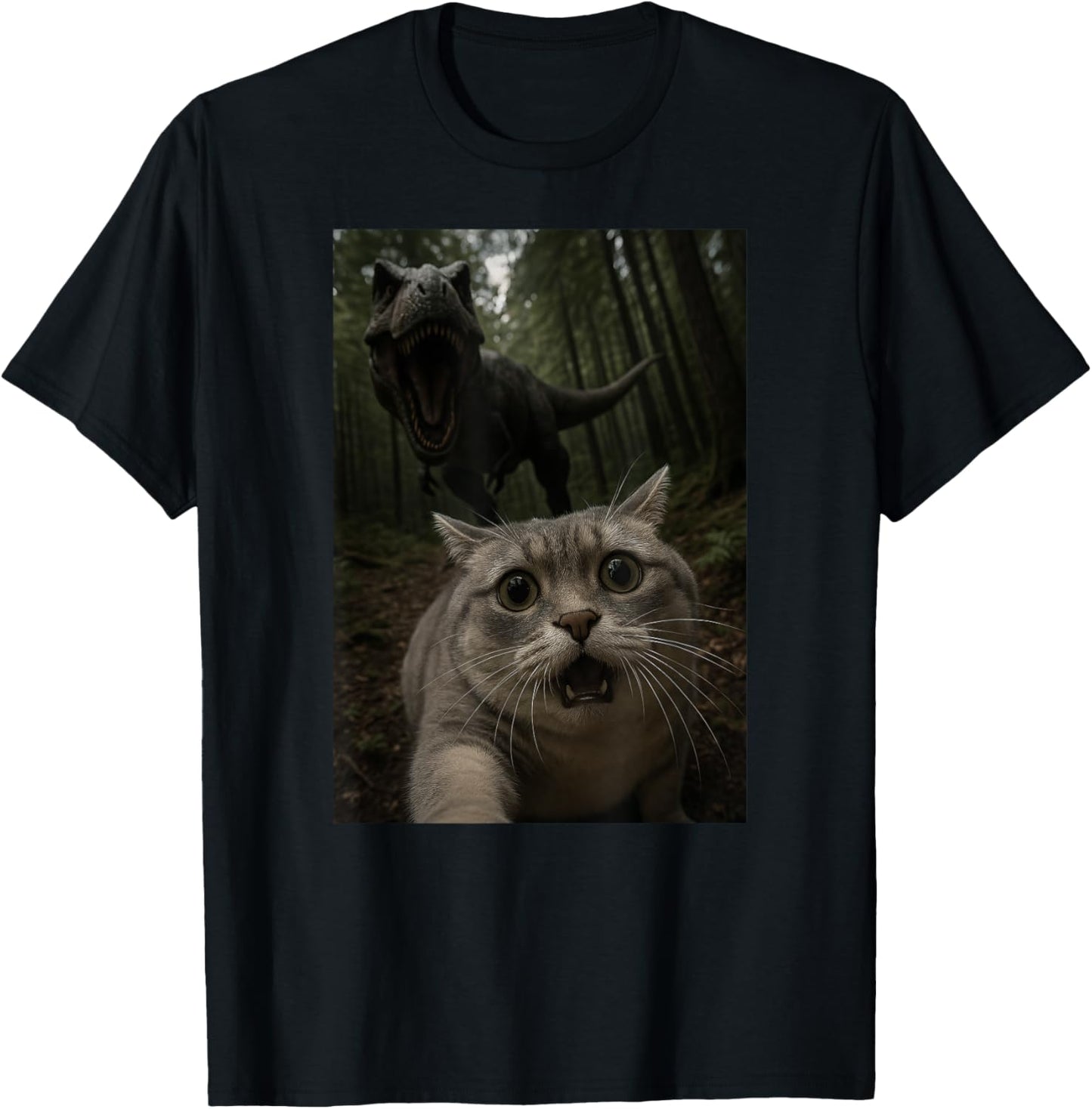 Funny Cat Animal Lover Trex Dinosaur Selfie Mom Dad Kids T-Shirt