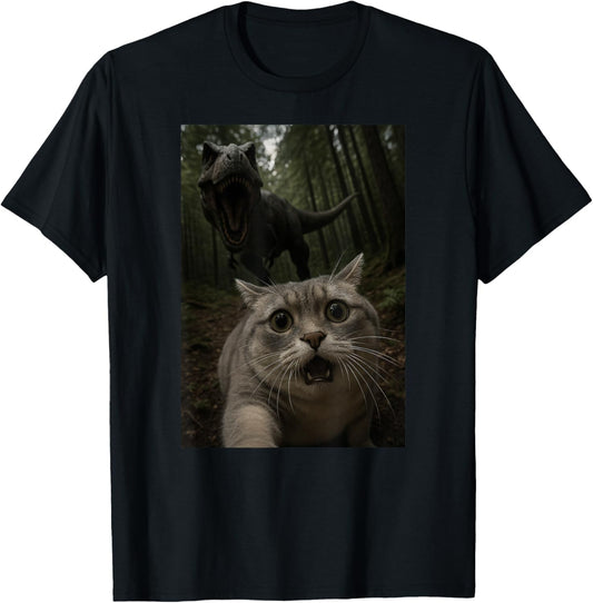 Funny Cat Animal Lover Trex Dinosaur Selfie Mom Dad Kids T-Shirt