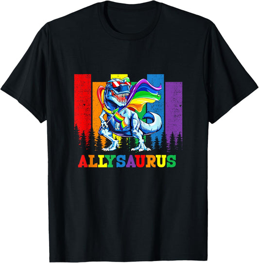 Dinosaur Rainbow Flag Ally LGBT Allysaurus LGBT Pride T-Shirt
