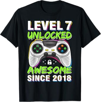 Level 7 Unlocked Awesome Since 2018 7th Birthday Gaming Boys T-Shirt