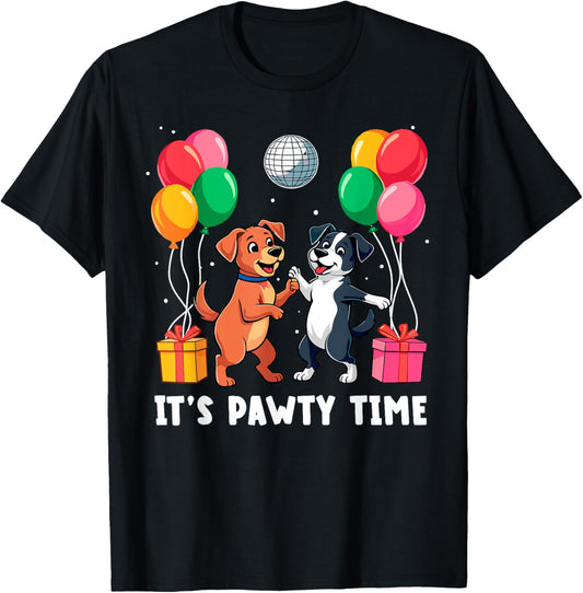 It's Pawty Time Dog's Birthday Party Tee Funny Dog Holiday T-shirt for Men Women Girls Kids