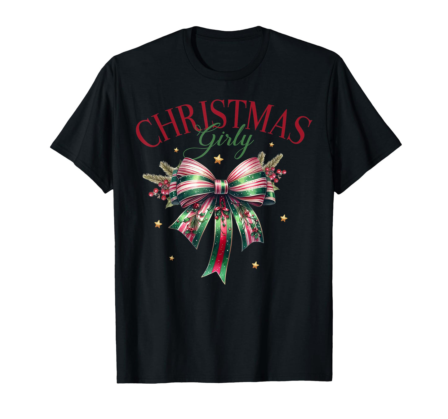 Christmas Girly Family Santa Christmas Bow for Women Girls T-Shirt