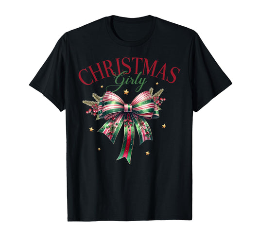 Christmas Girly Family Santa Christmas Bow for Women Girls T-Shirt